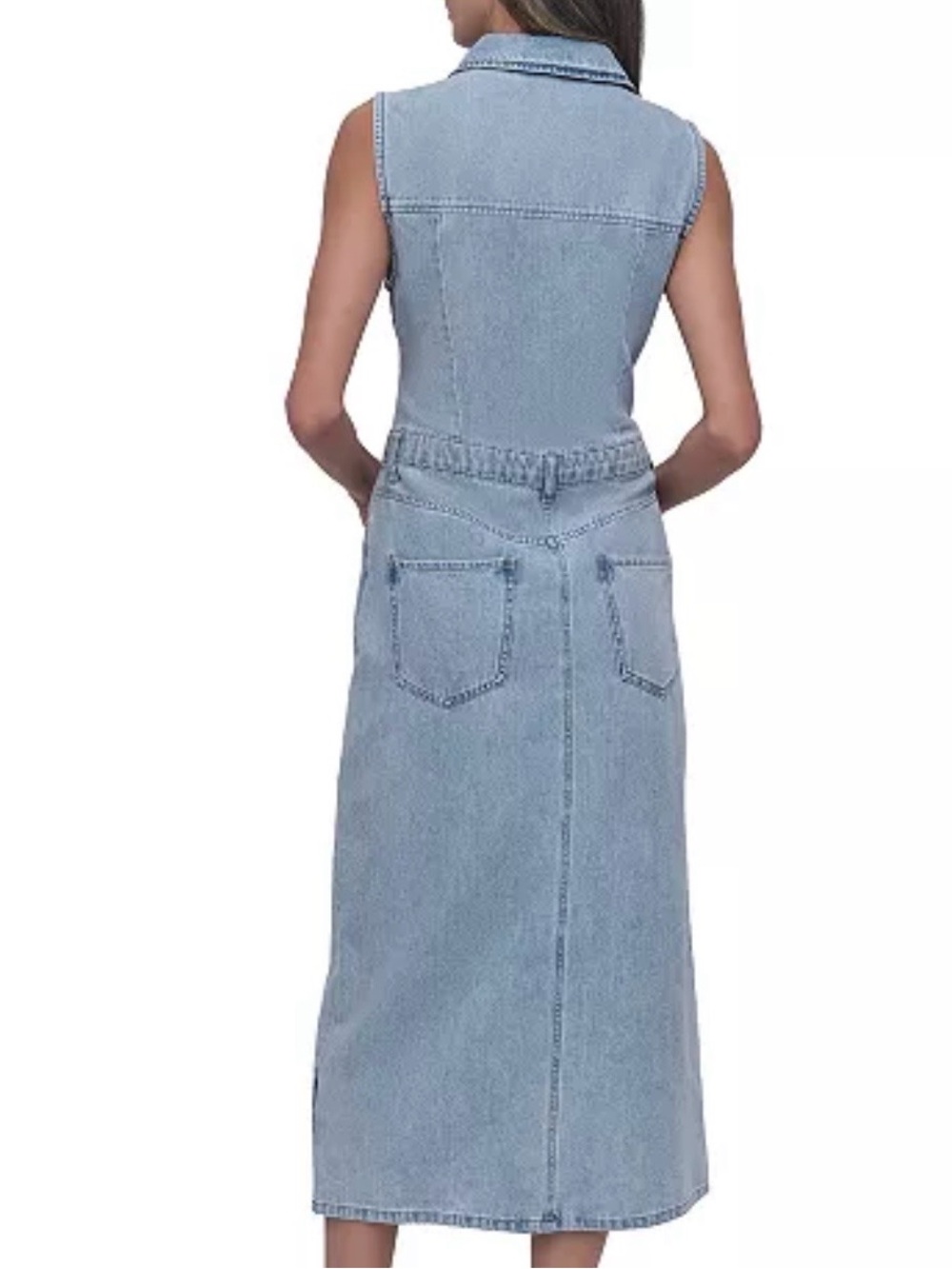 DKNY Denim Light Blue Button Front Sleeveless Midi Dress, Size Small - Picture 2 of 8